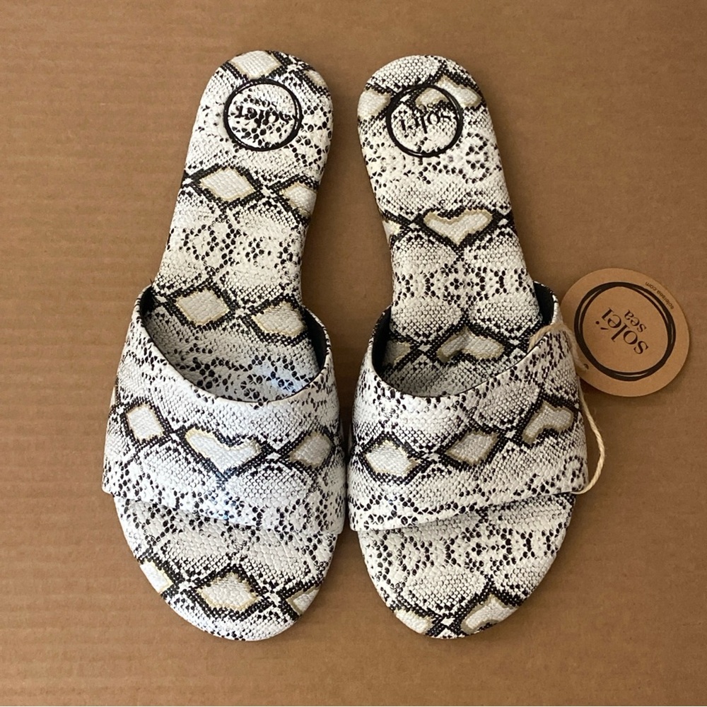 Textured Snake-Print Slide Sandals - White/Black - Picture 3 of 11